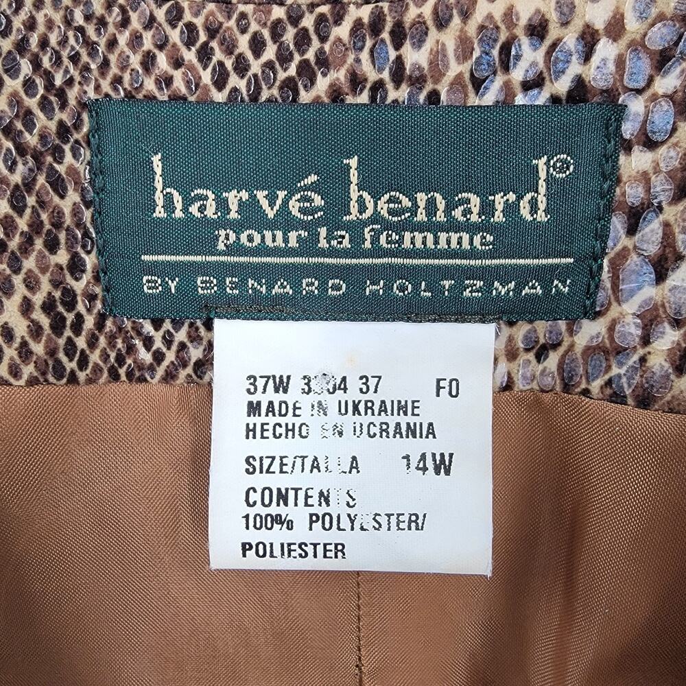 Harve Benard Blazer Womens 14W Faux Snakeskin Brown Black Lined Vintage - Picture 12 of 15